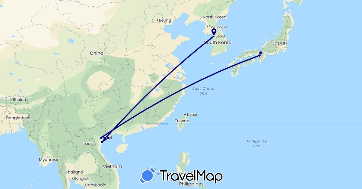 TravelMap itinerary: driving in Japan, South Korea, Vietnam (Asia)